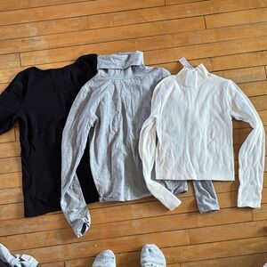 EUC Set of 3 Ribbed & Smooth Long Sleeve Tops - Black, Gray, Cream